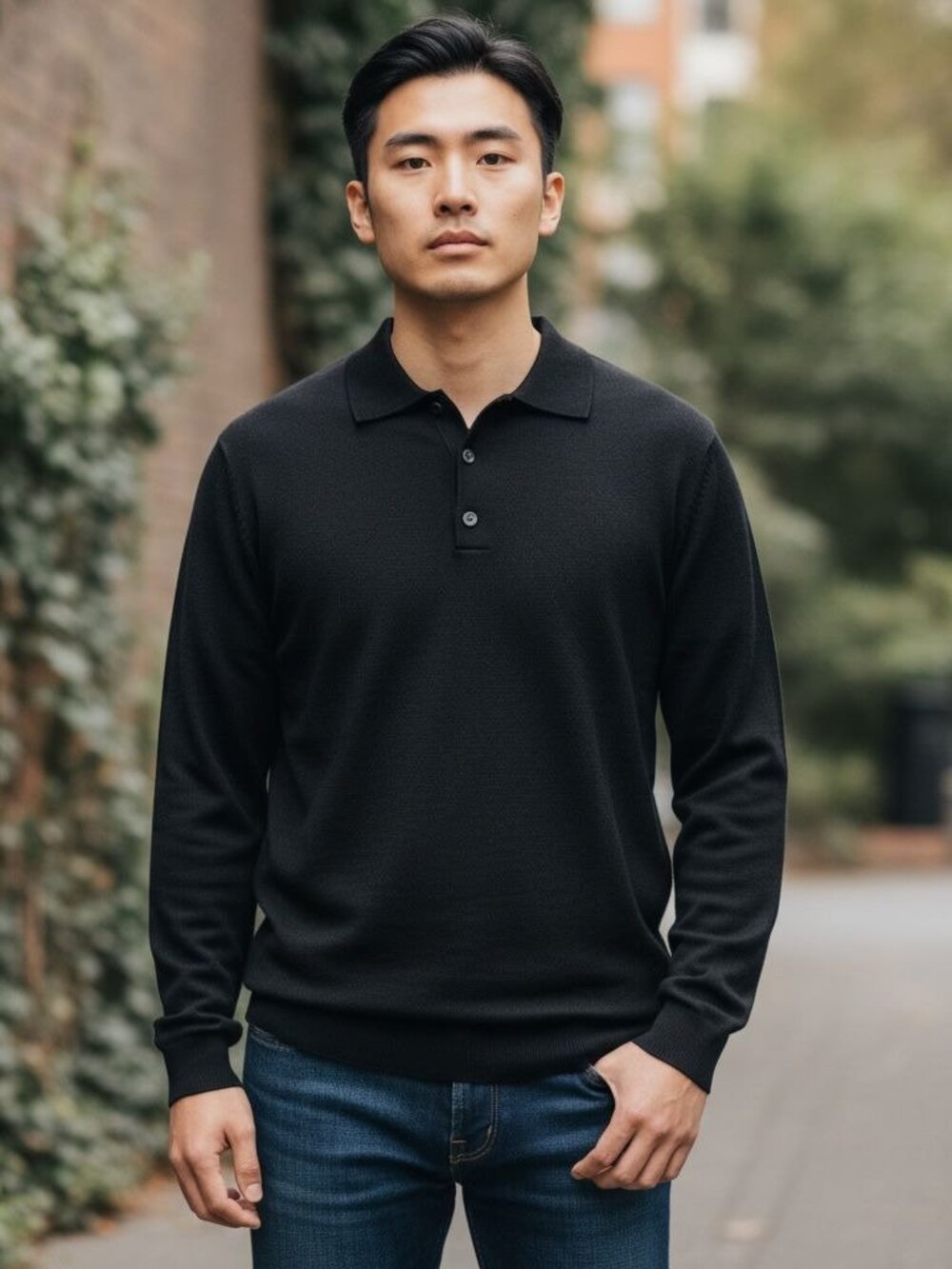 Paul Fredrick Mens S Polo Sweater Cashmere Silk Blend Black Long Sleeve